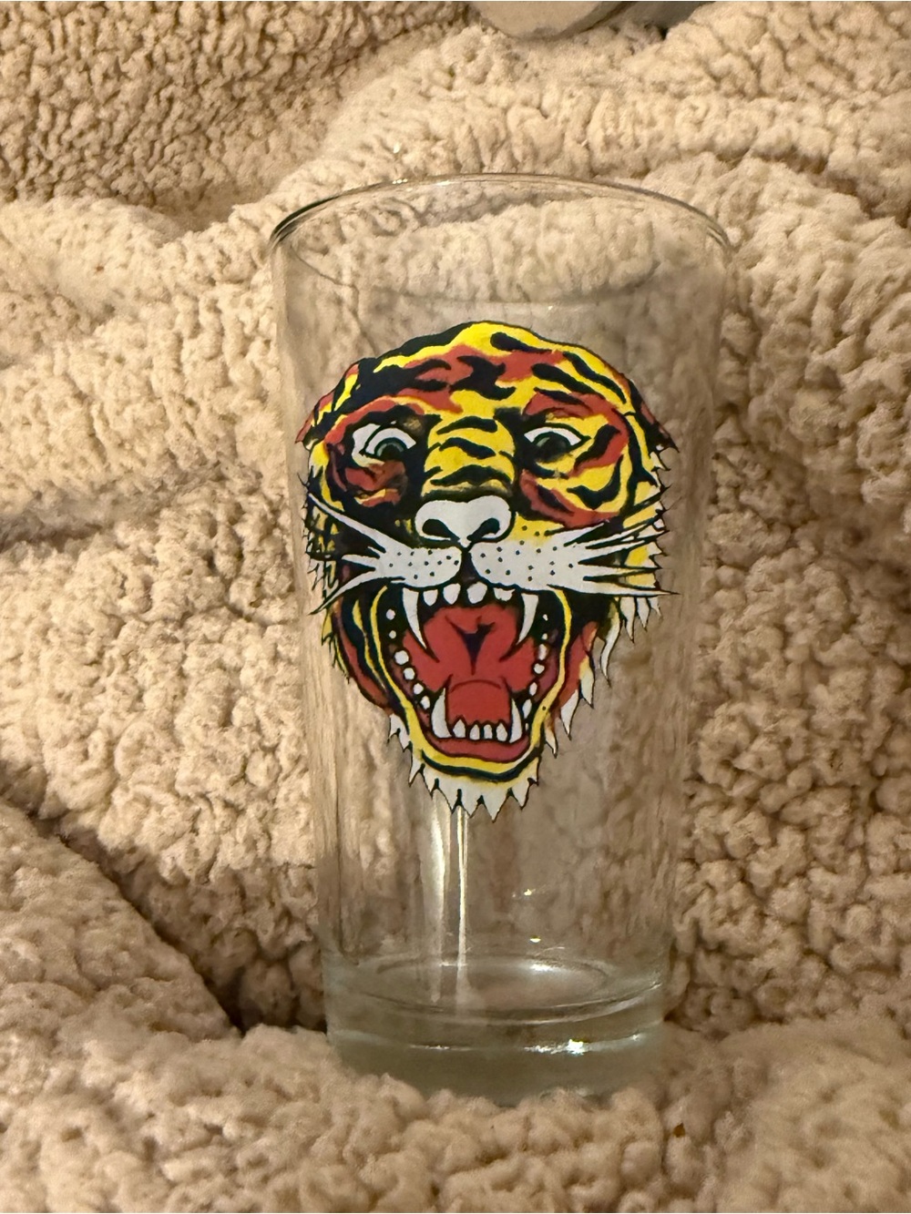 Vintage Don Ed Hardy drinking glass 14oz Wild Tiger print on the front